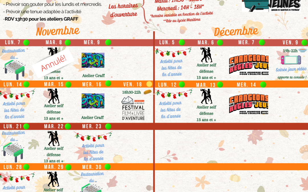 Programme Jeunesse : Novembre / Décembre