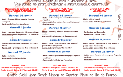 Enfance – Programme des mercredis de janvier 2023