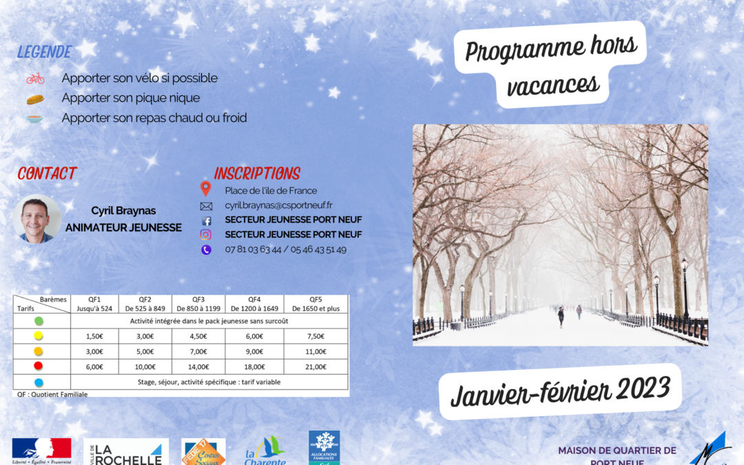 Jeunesse – Programme hors Vacances Janvier / Février 2023