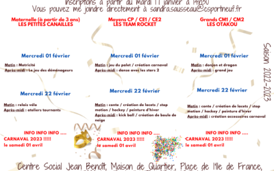 Programme centre de loisirs pour mercredis et vacances de février