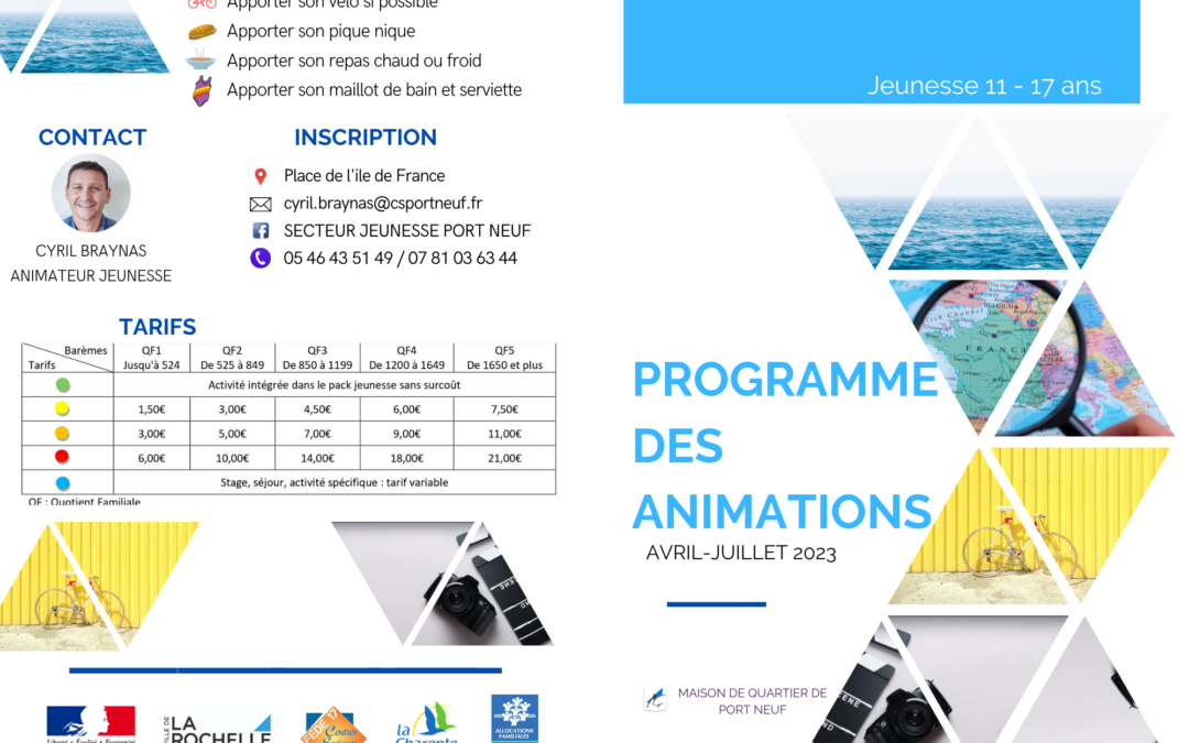 Programme du secteur jeunesse fin avril à début juillet