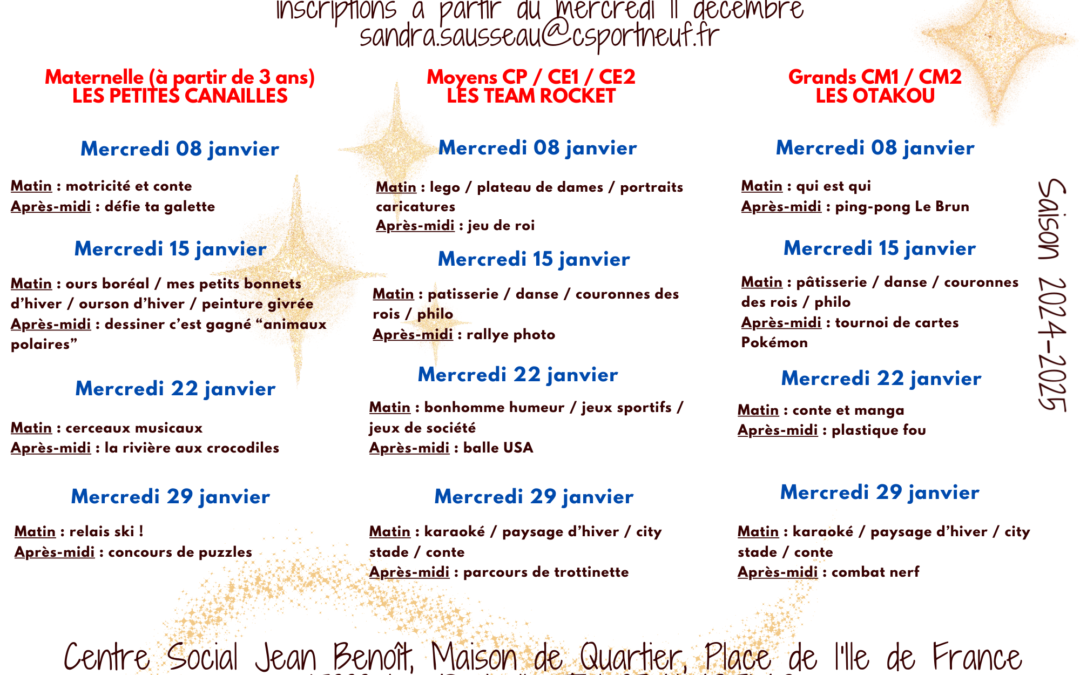 Programme des mercredis de Janvier 2025