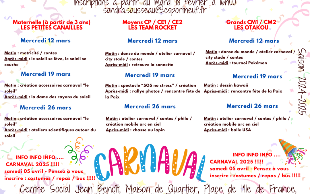 Programme des mercredis de Mars 2025