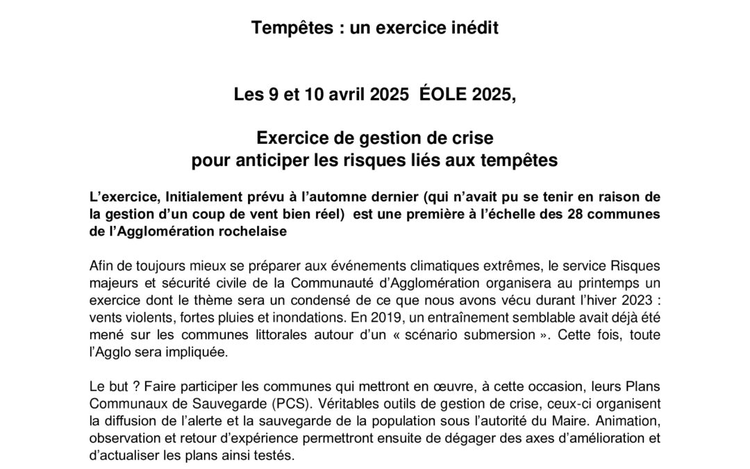 Exercice nommé EOLE 2025 – Mercredi 9 et Jeudi 10 Avril