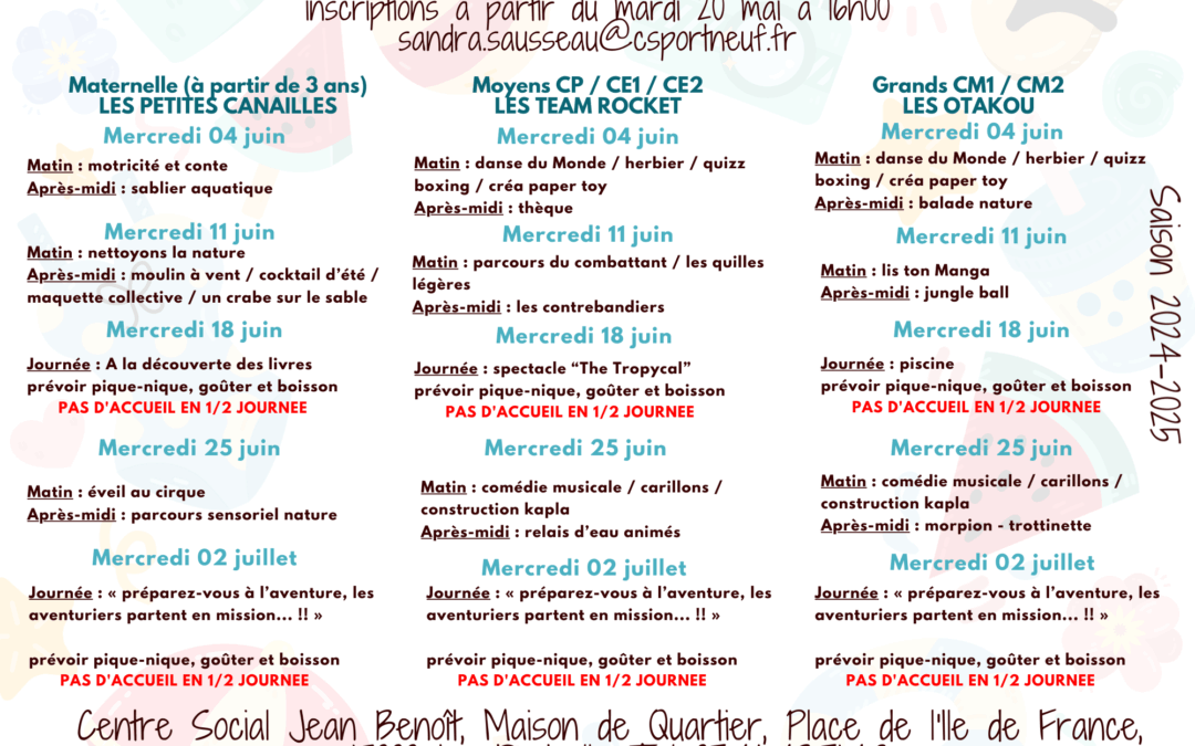 Programme des mercredis de Juin 2025