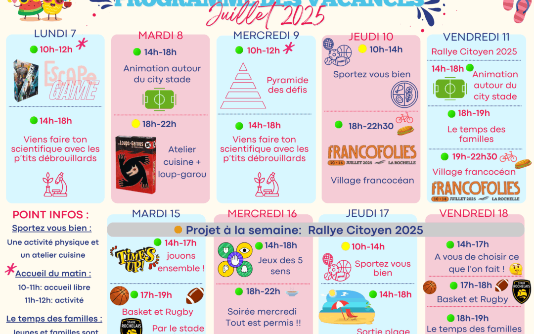 Programme du secteur jeunesse pour les vacances d’été 2025 – Semaine 1
