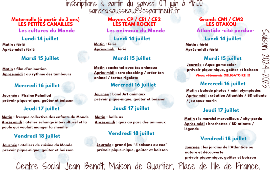 Programme des vacances d’été 2025 – Semaine 2