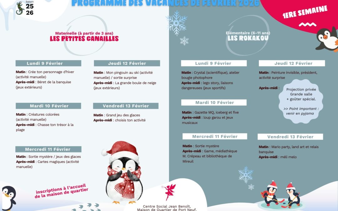 Programme des vacances de février 2026/ Semaine 1