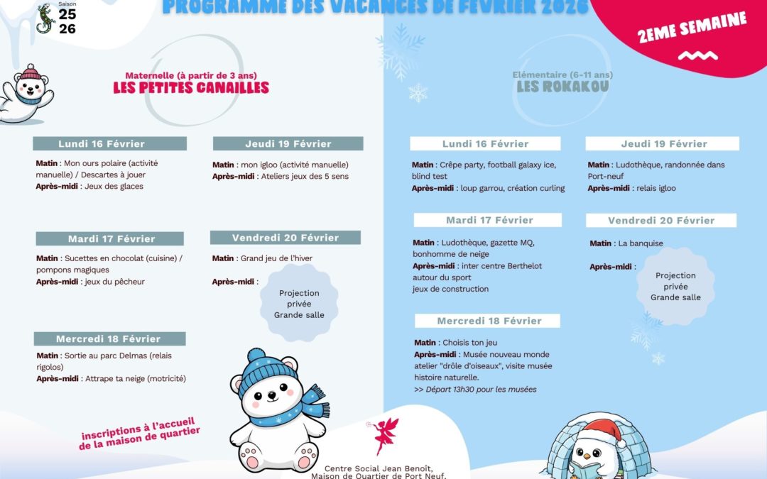 Programme des vacances de février 2026/ Semaine 2