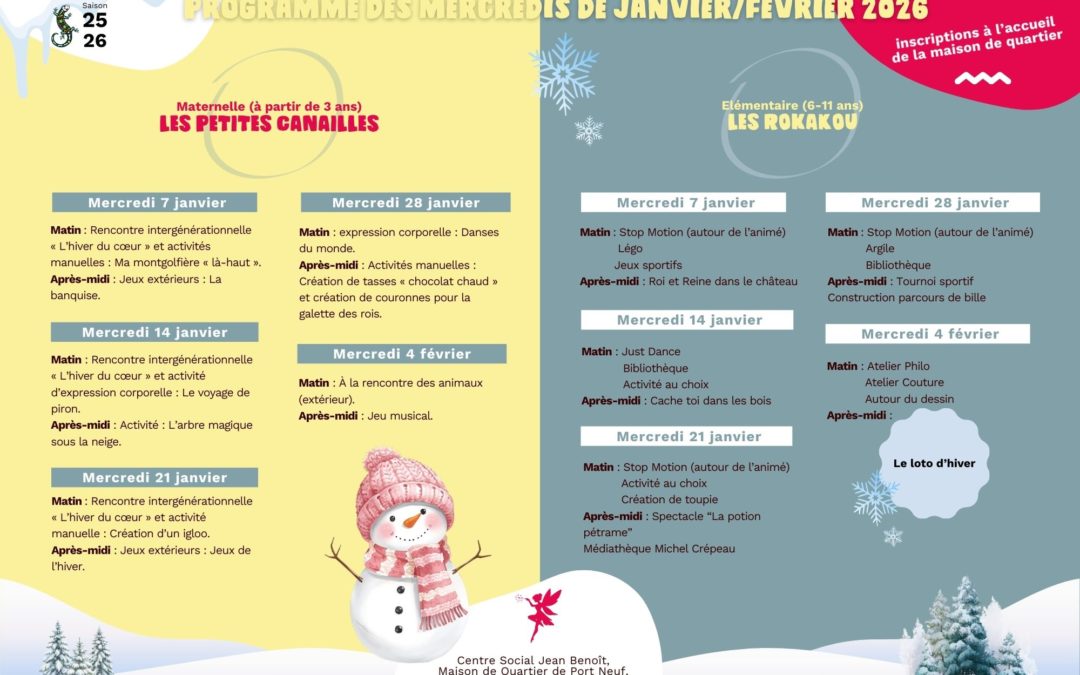 Programme/enfance des mercredis de janvier et février 2026