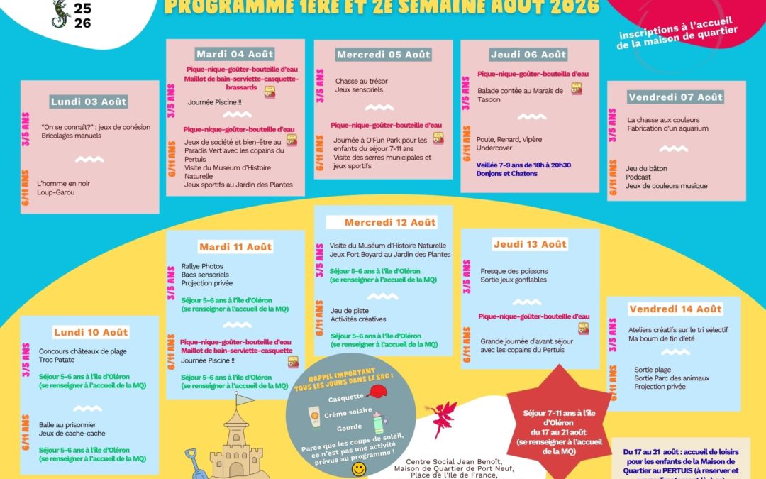 Programme/enfance 1ere & 2eme semaine Aout 2026