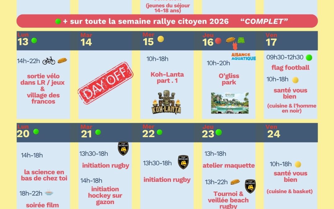 Programme/jeunesse Juillet 2026