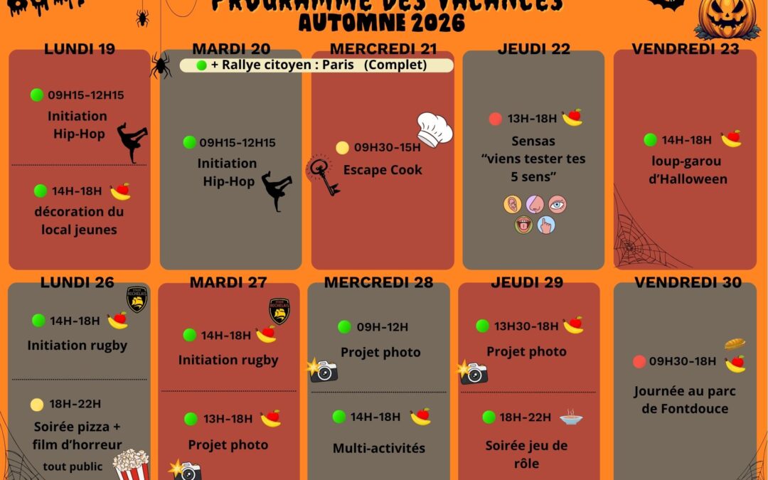 Programme Jeunesse vacances automne 2026